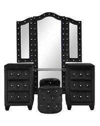 Hazel Queen 5 Pc Vanity Bedroom Set Made With Wood In Black Color Black Bedroom Modern Upholstered Wood