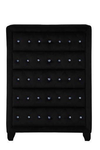 Hazel Queen 5 Pc Bedroom Set Made With Wood In Black Color Box Spring Not Required Queen Black Wood 4 Piece Set Bedroom Bed Included,Chest Included,Dresser Included,Mirror Included,Nightstand Included Contemporary,Modern Solid Wood Mdf Velvet Tufted Wood