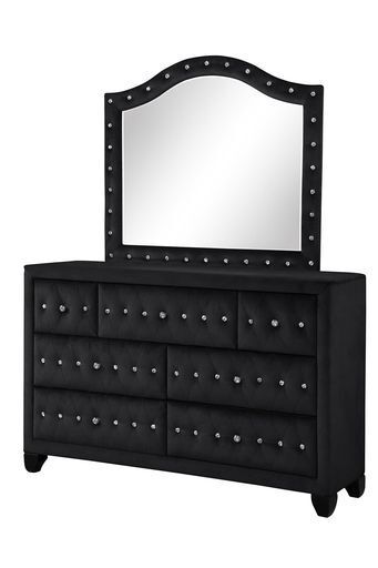 Hazel Queen 5 Pc Bedroom Set Made With Wood In Black Color Box Spring Not Required Queen Black Wood 4 Piece Set Bedroom Bed Included,Chest Included,Dresser Included,Mirror Included,Nightstand Included Contemporary,Modern Solid Wood Mdf Velvet Tufted Wood