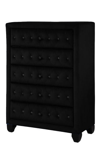 Hazel Queen 5 Pc Bedroom Set Made With Wood In Black Color Box Spring Not Required Queen Black Wood 4 Piece Set Bedroom Bed Included,Chest Included,Dresser Included,Mirror Included,Nightstand Included Contemporary,Modern Solid Wood Mdf Velvet Tufted Wood