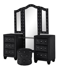 Hazel Queen 5 Pc Vanity Bedroom Set Made With Wood In Black Color Black Bedroom Modern Upholstered Wood