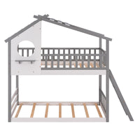 Twin Over Twin Bunk Bed Wood Bed With Roof, Window, Ladder Gray Old Sku :Lp000008Aae Twin Gray Solid Wood