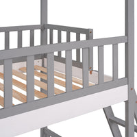 Twin Over Twin Bunk Bed Wood Bed With Roof, Window, Ladder Gray Old Sku :Lp000008Aae Twin Gray Solid Wood