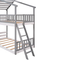 Twin Over Twin Bunk Bed Wood Bed With Roof, Window, Ladder Gray Old Sku :Lp000008Aae Twin Gray Solid Wood