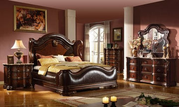 Traditional Style King 5Pc Bedroom Set Made With Wood In Dark Walnut Box Spring Not Required King Walnut Brown Wood 5 Piece Set Bedroom Bed Included,Chest Included,Dresser Included,Mirror