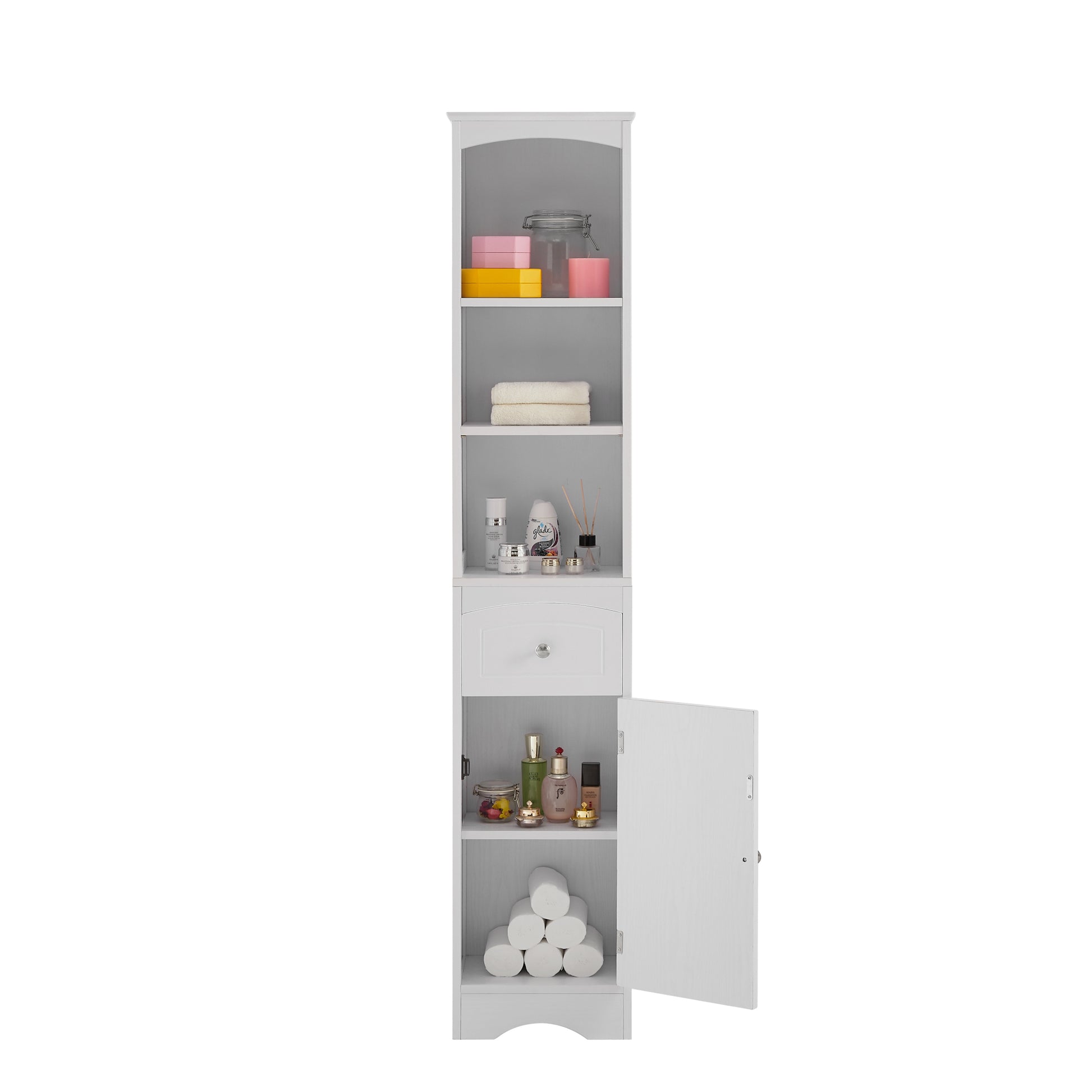 Tall Bathroom Cabinet, Freestanding Storage Cabinet With Drawer, Mdf Board, Adjustable Shelf, White White Mdf