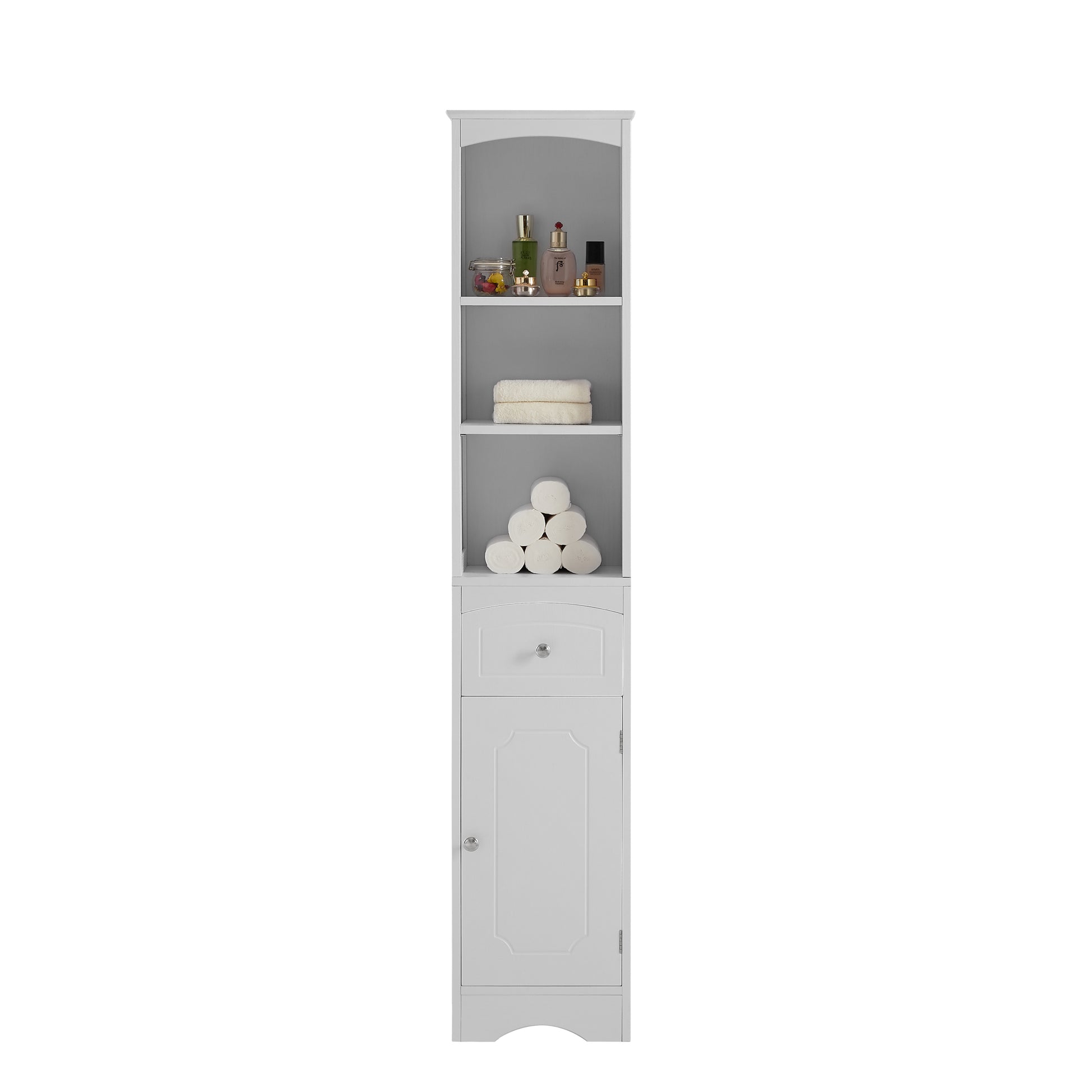 Tall Bathroom Cabinet, Freestanding Storage Cabinet With Drawer, Mdf Board, Adjustable Shelf, White White Mdf