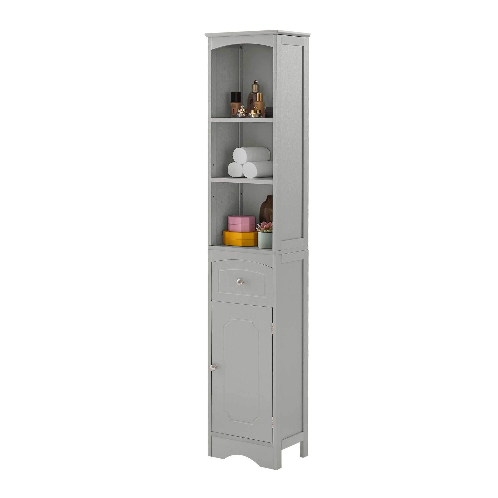 Tall Bathroom Cabinet, Freestanding Storage Cabinet With Drawer, Mdf Board, Adjustable Shelf, Grey Grey Mdf