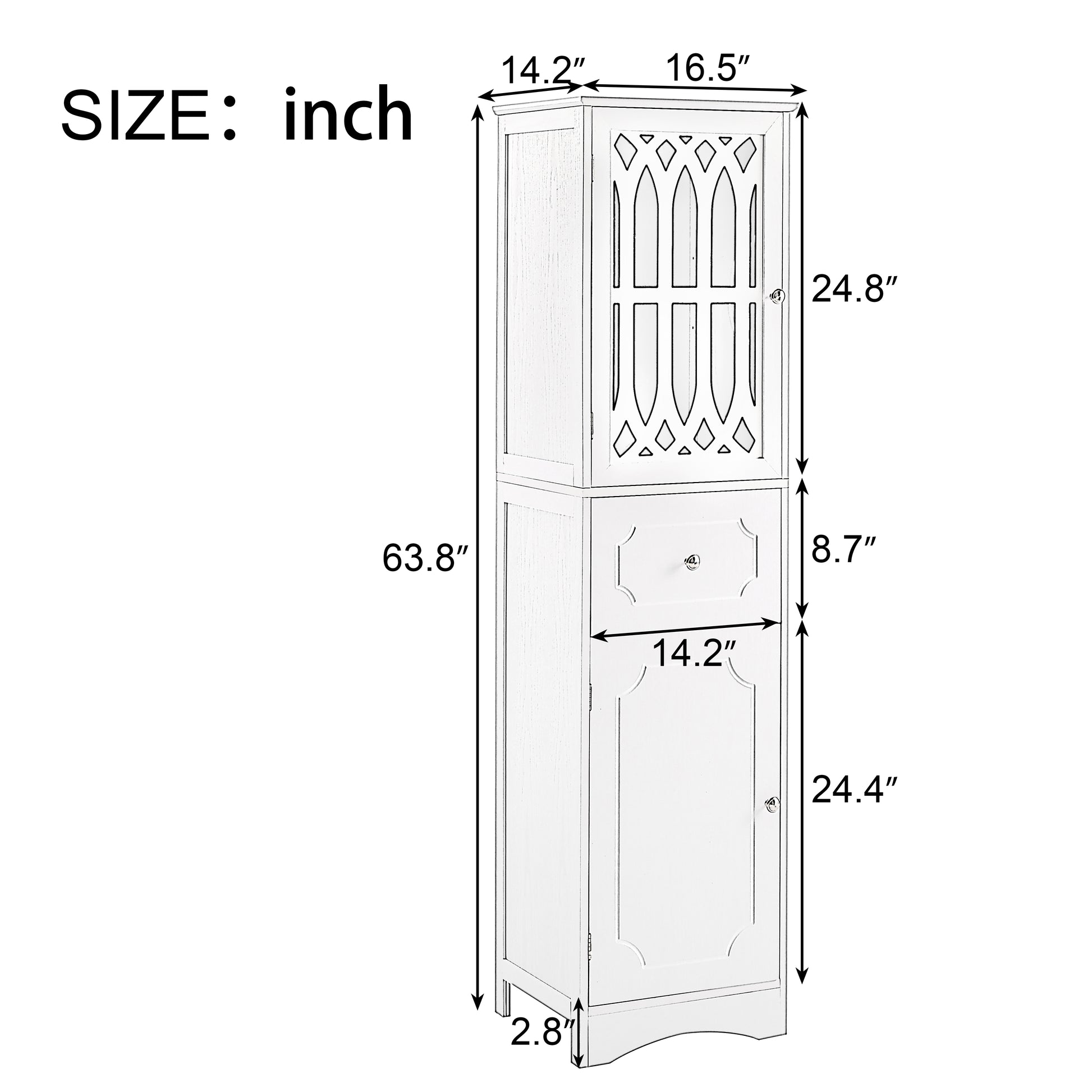 Tall Bathroom Cabinet, Freestanding Storage Cabinet With Drawer And Doors, Mdf Board, Acrylic Door, Adjustable Shelf, Grey Grey Mdf