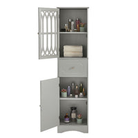 Tall Bathroom Cabinet, Freestanding Storage Cabinet With Drawer And Doors, Mdf Board, Acrylic Door, Adjustable Shelf, Grey Grey Mdf