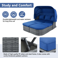 Outdoor Patio Furniture Set Daybed Sunbed With Retractable Canopy Conversation Set Wicker Furniture As Same As Wy000281Aae Blue Rattan