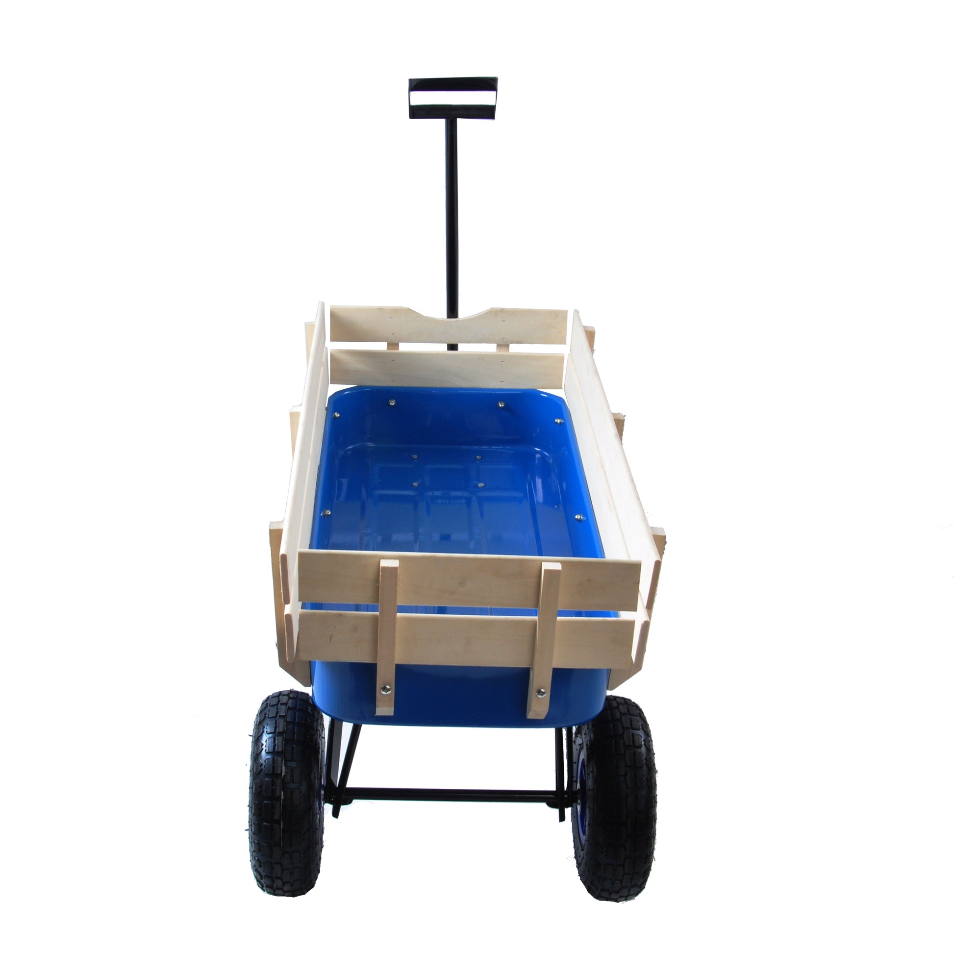 Outdoor Wagon All Terrain Pulling Wood Railing Air Tires Garden Cart Blue Steel
