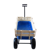 Outdoor Wagon All Terrain Pulling Wood Railing Air Tires Garden Cart Blue Steel