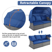 Outdoor Patio Furniture Set Daybed Sunbed With Retractable Canopy Conversation Set Wicker Furniture As Same As Wy000281Aae Blue Rattan