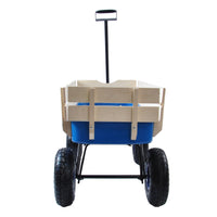 Outdoor Wagon All Terrain Pulling Wood Railing Air Tires Garden Cart Blue Steel