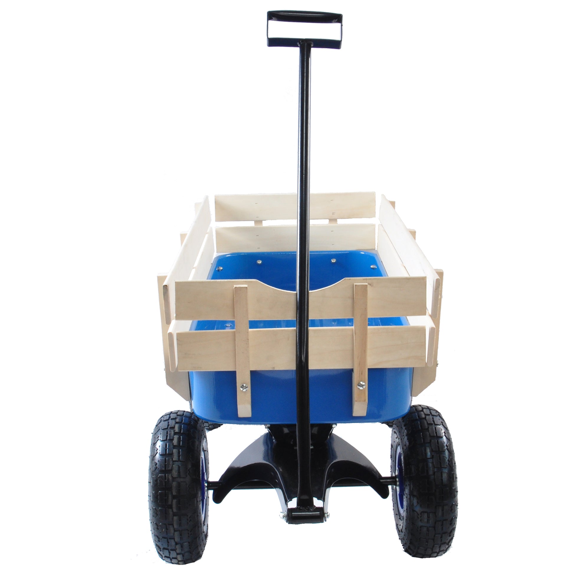Outdoor Wagon All Terrain Pulling Wood Railing Air Tires Garden Cart Blue Steel