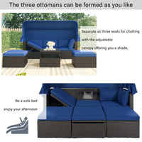 Outdoor Patio Rectangle Daybed With Retractable Canopy, Wicker Furniture Sectional Seating With Washable Cushions, Backyard, Porch As Same As Wy000263Aae Blue Rattan