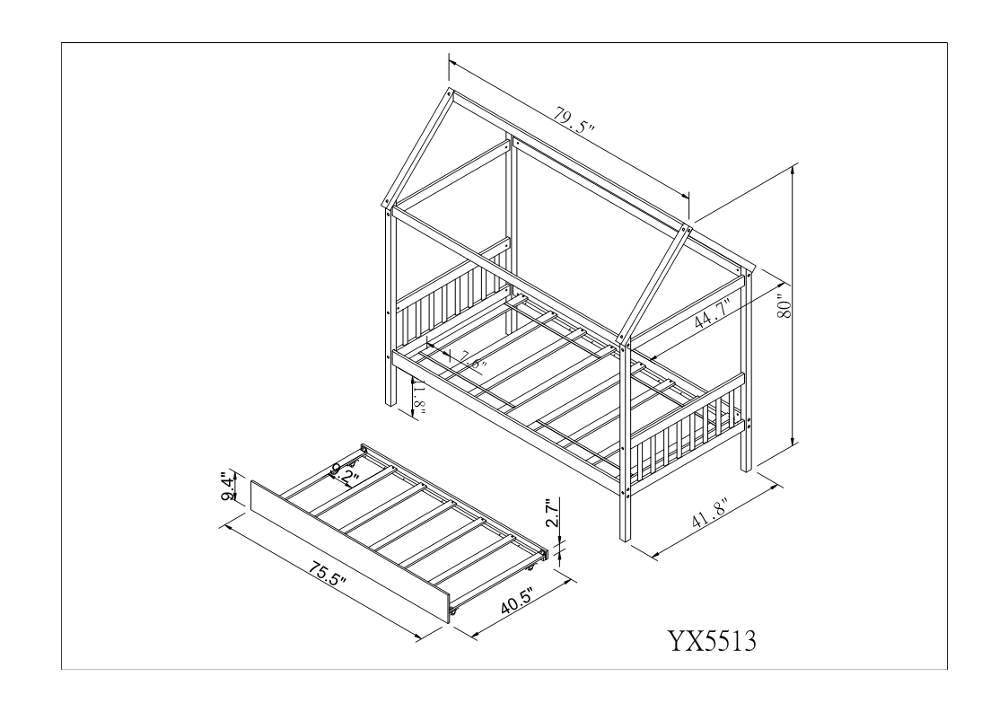 Solid Wood Twin House Bed Frame With Twin Size Trundle For Warm Pink Color, No Box Spring Needed Pink Pine