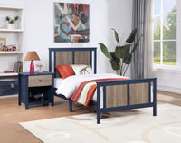 Connelly Twin Bed Midnight Blue Vintage Walnut Dark Blue Solid Wood