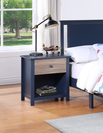 Connelly Nightstand Midnight Blue Vintage Walnut Dark Blue Solid Wood