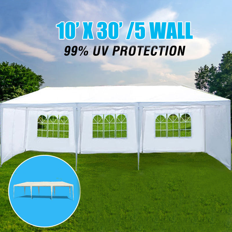 10X30' Wedding Party Canopy Tent Outdoor Gazebo With 5 Removable Sidewalls White Metal