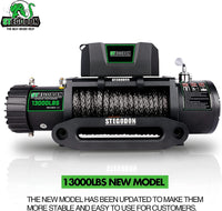 Stegodon 13000 Lbs Electric Winch T3,12V Synthetic Rope With Wireless Handheld Remotes And Wired Handle Black Aluminium