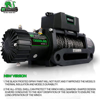 Stegodon 13000 Lbs Electric Winch T3,12V Synthetic Rope With Wireless Handheld Remotes And Wired Handle Black Aluminium