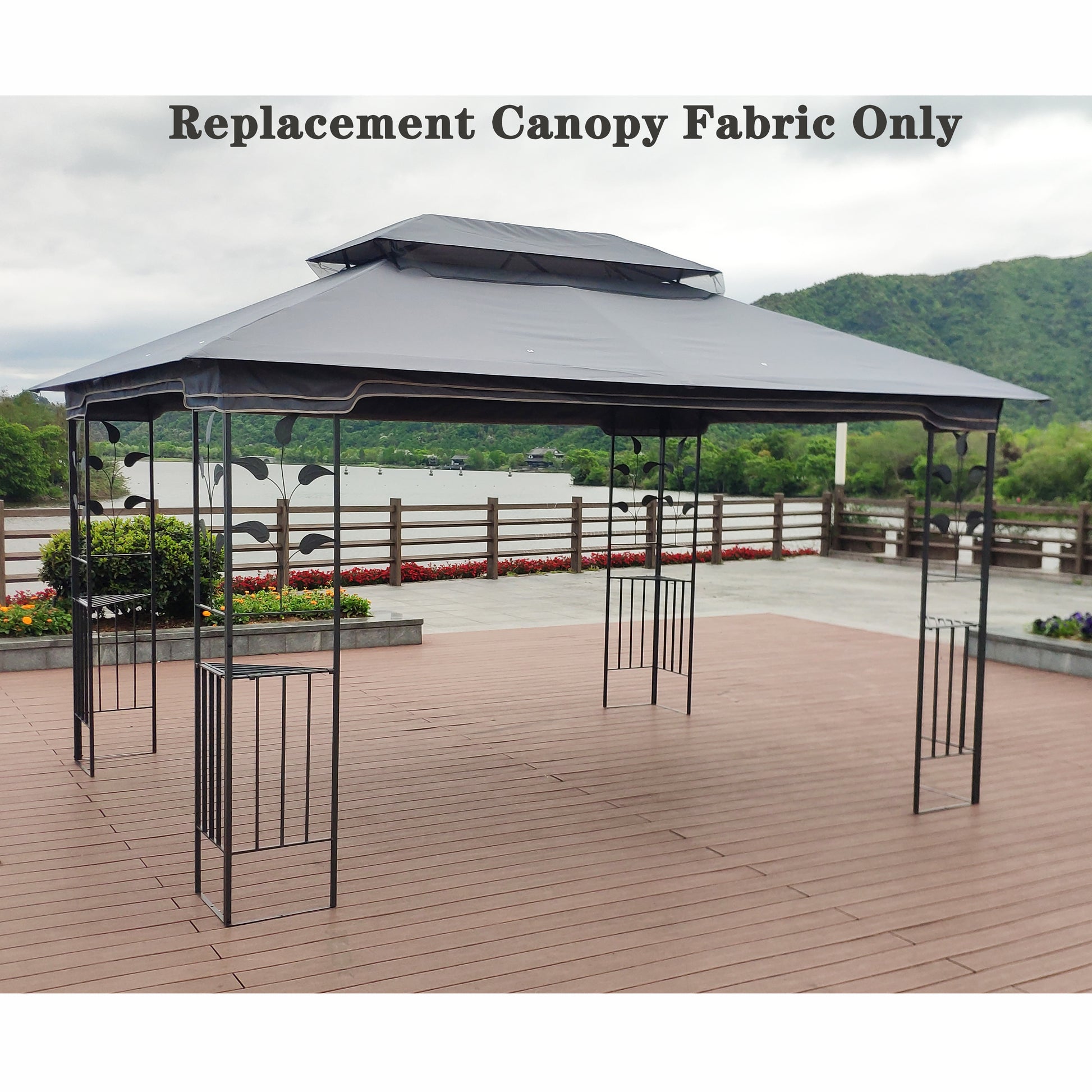 13X10 Ft Patio Double Roof Gazebo Replacement Canopy Top Fabric, Gray Gray Polyester