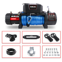 Electric Winch 13000 Lbs 12V Synthetic Blue Rope Upgrade Black Aluminium