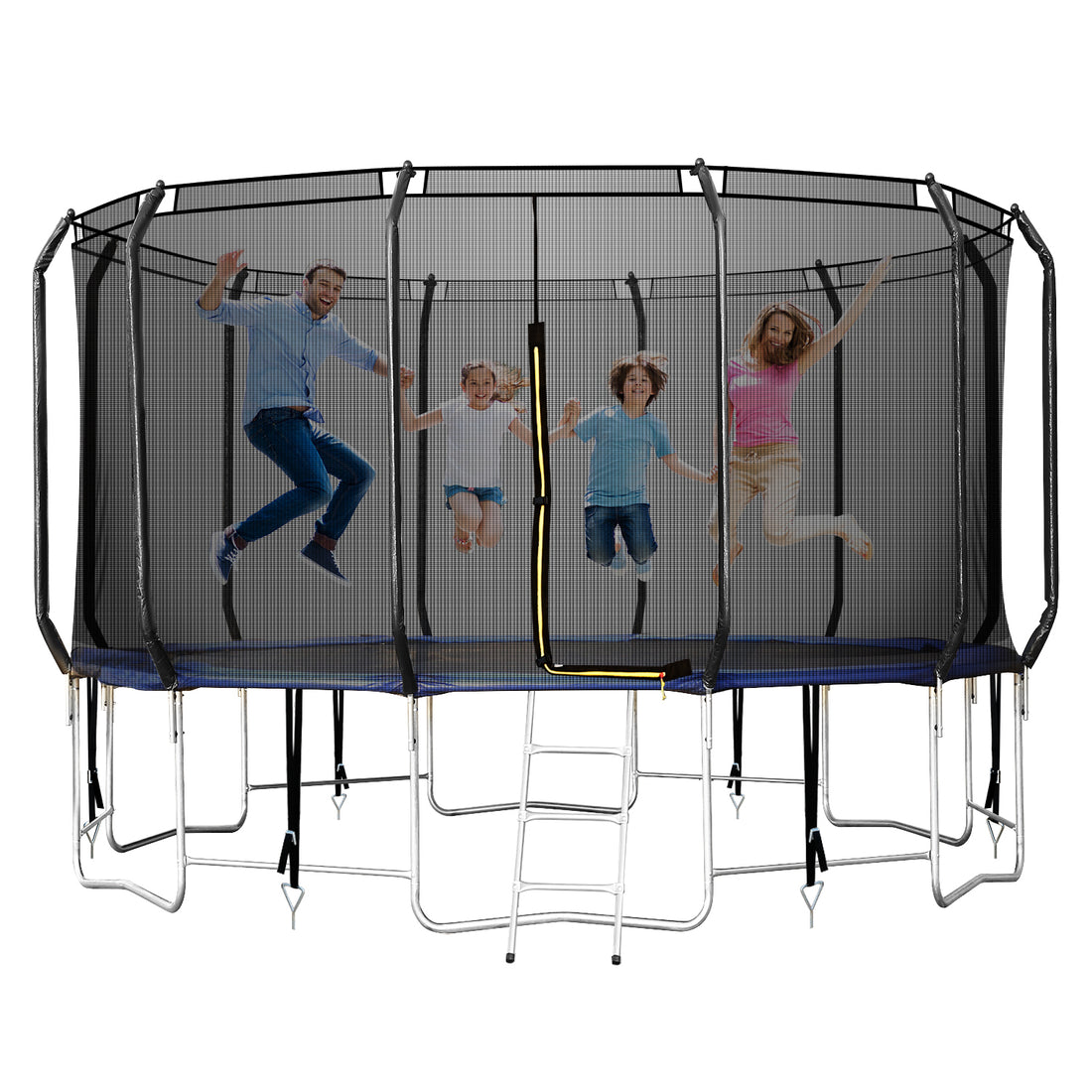 16 Ft Easy Assembly Trampoline For Family,Outdoor Jumping Trampoline With Safety Enclosure Net Black Metal