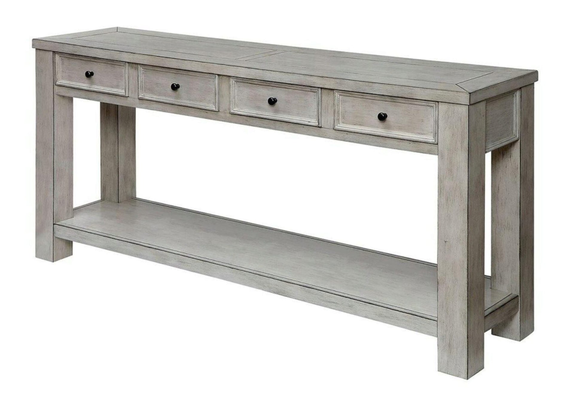 Sofa Table Antique White Rustic Solid Wood Storage Table Open Shelf Bottom Living Room 1Pc Side Table. Antique White White Primary Living Space Rustic,Transitional Rubberwood Open Storage Console