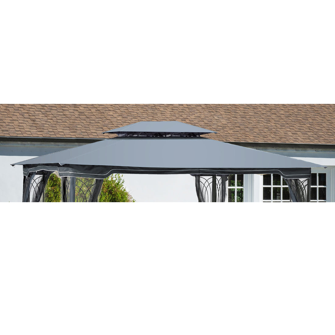 13X10 Ft Patio Double Roof Gazebo Replacement Canopy Top Fabric, Gray Gray Polyester