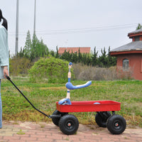 Outdoor Wagon All Terrain Pulling Air Tires Children Kid Garden Red Steel