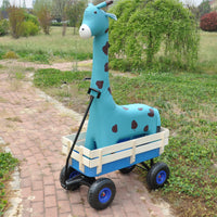 Outdoor Wagon All Terrain Pulling Wood Railing Air Tires Garden Cart Blue Steel