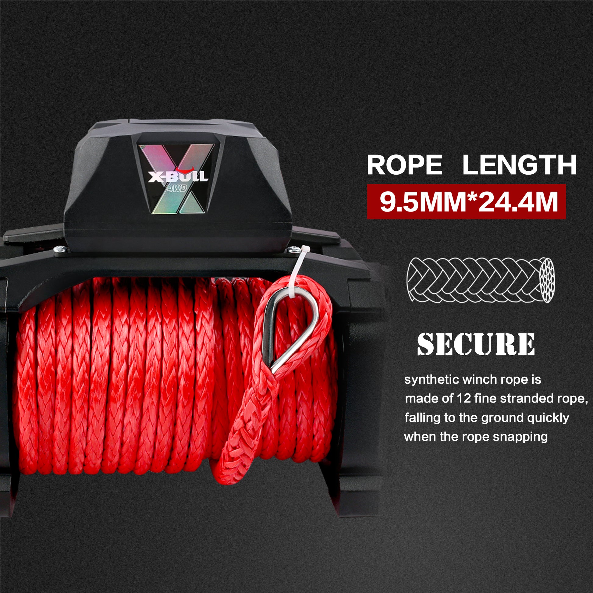 Electric Winch Xpv 14500 Lbs 12V Synthetic Red Rope Arrival Jeep Towing Truck 4Wd Black Aluminium