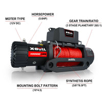 Electric Winch 10000 Lbs 12V Synthetic Rope Load Capacity Red Rope Jeep Towing Truck Off Road Black Aluminium