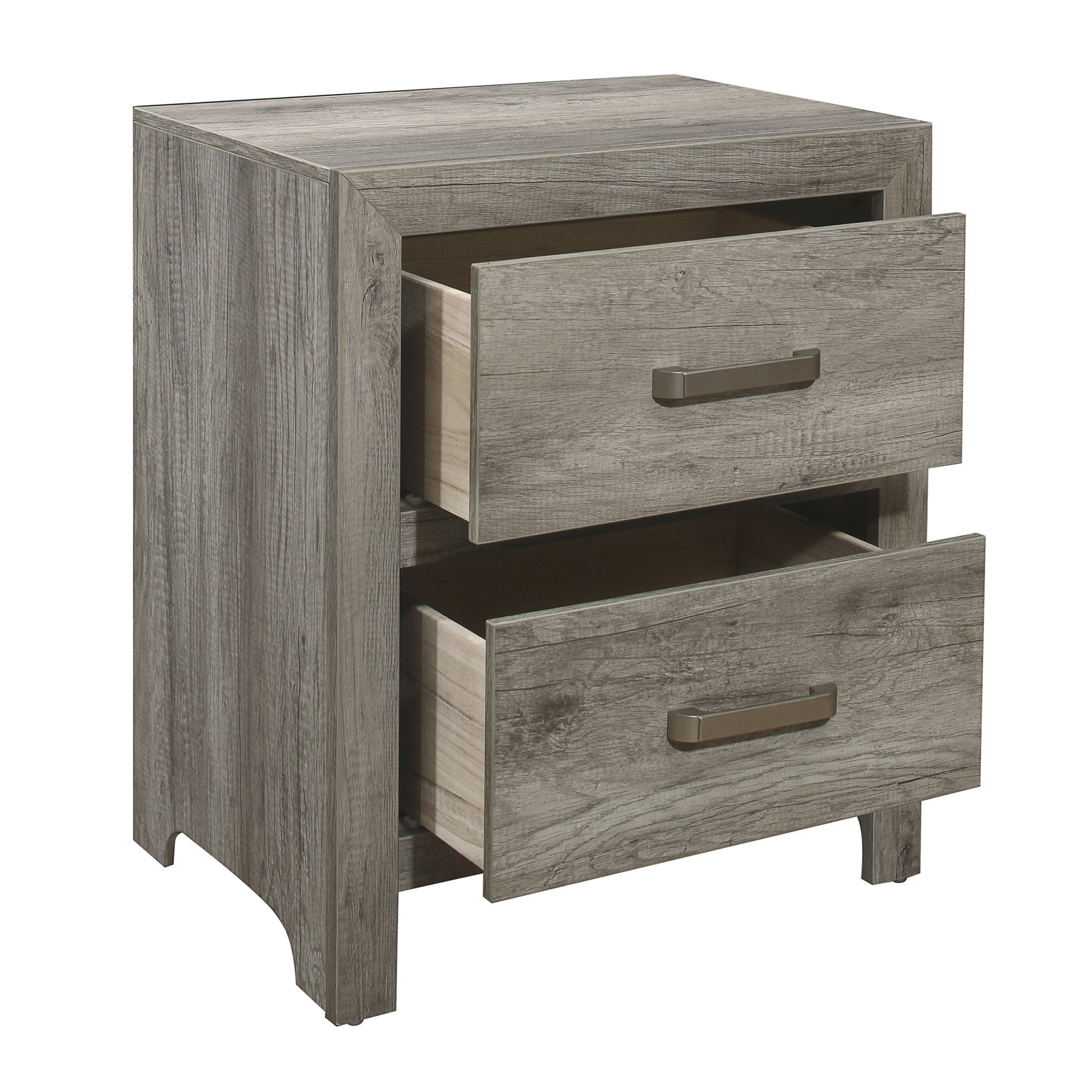 Transitional Aesthetic Bedroom Nightstand Faux Wood Veneer Weathered Gray Finish Nickel Hardware Bed Side Table Gray 2 Drawers Bedroom Transitional Wood