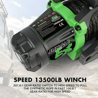 Stegodon Electric Winch 13500Lb 12V Synthetic Rope Towing Truck Jeep Off Road Black Aluminium