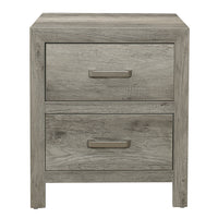 Transitional Aesthetic Bedroom Nightstand Faux Wood Veneer Weathered Gray Finish Nickel Hardware Bed Side Table Gray 2 Drawers Bedroom Transitional Wood