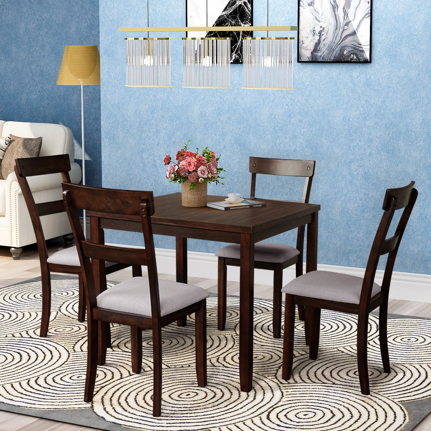 5 Piece Dining Table Set Industrial Wooden Kitchen Table And 4 Chairs For Dining Room Espresso Espresso Solid Wood