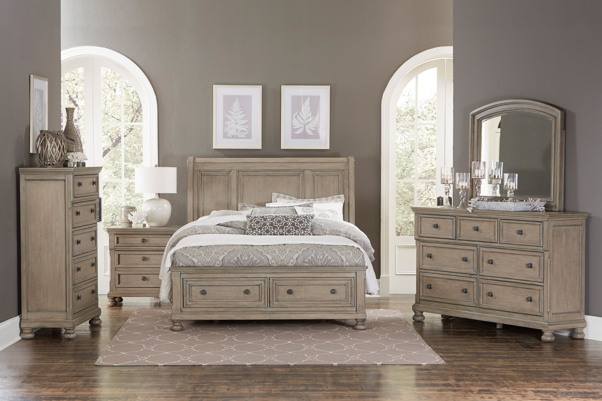 Transitional Bedroom Nightstand With Hidden Drawer Wire Brushed Gray Finish Birch Veneer Wood Bed Side Table Gray 2 Drawers Bedroom Traditional Wood