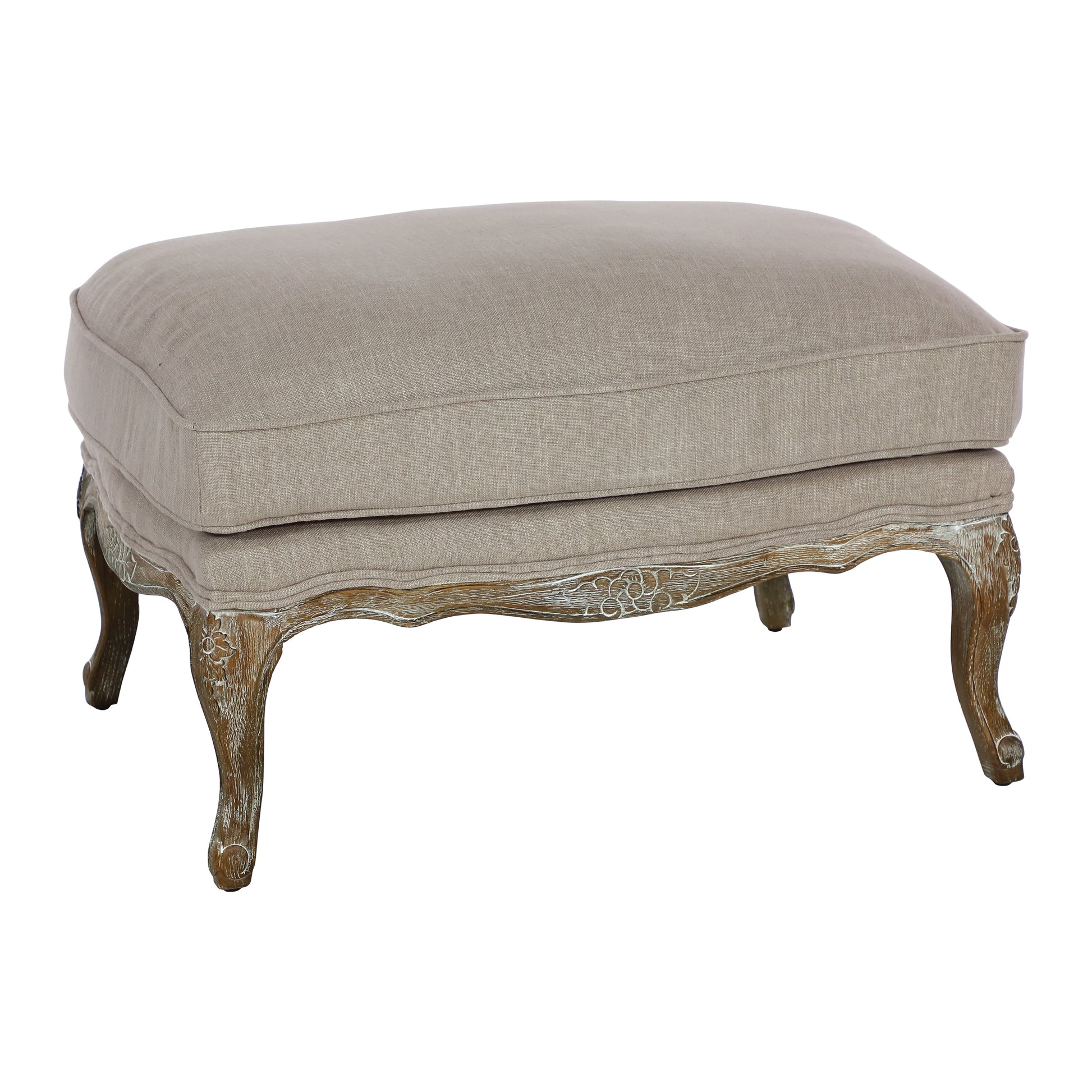 Living Room Accent Ottoman Wood Frame Gray Weathered Finish Textured Fabric Upholstery Foam Seat Cushion Gray Primary Living Space Traditional Solid Wood