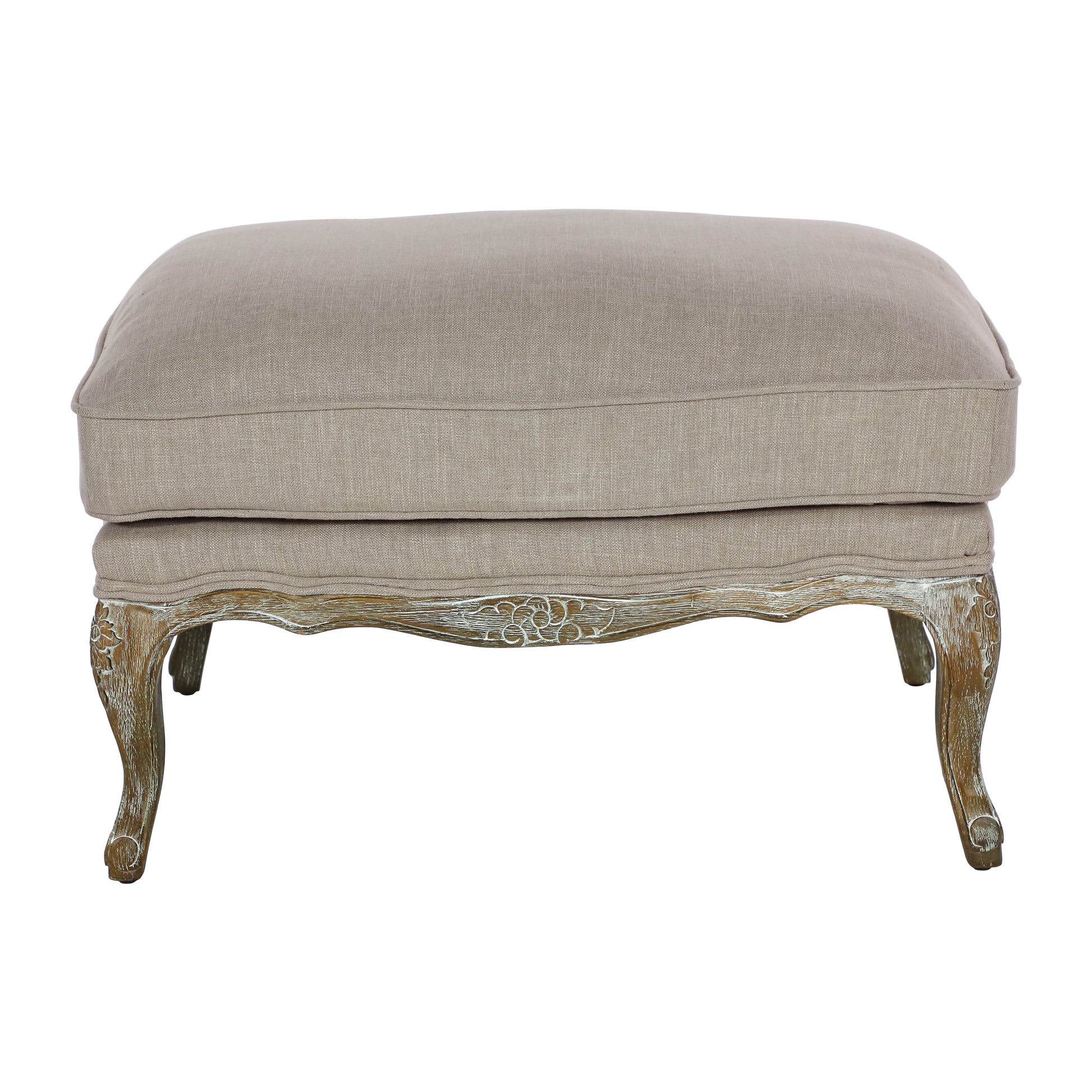 Living Room Accent Ottoman Wood Frame Gray Weathered Finish Textured Fabric Upholstery Foam Seat Cushion Gray Primary Living Space Traditional Solid Wood