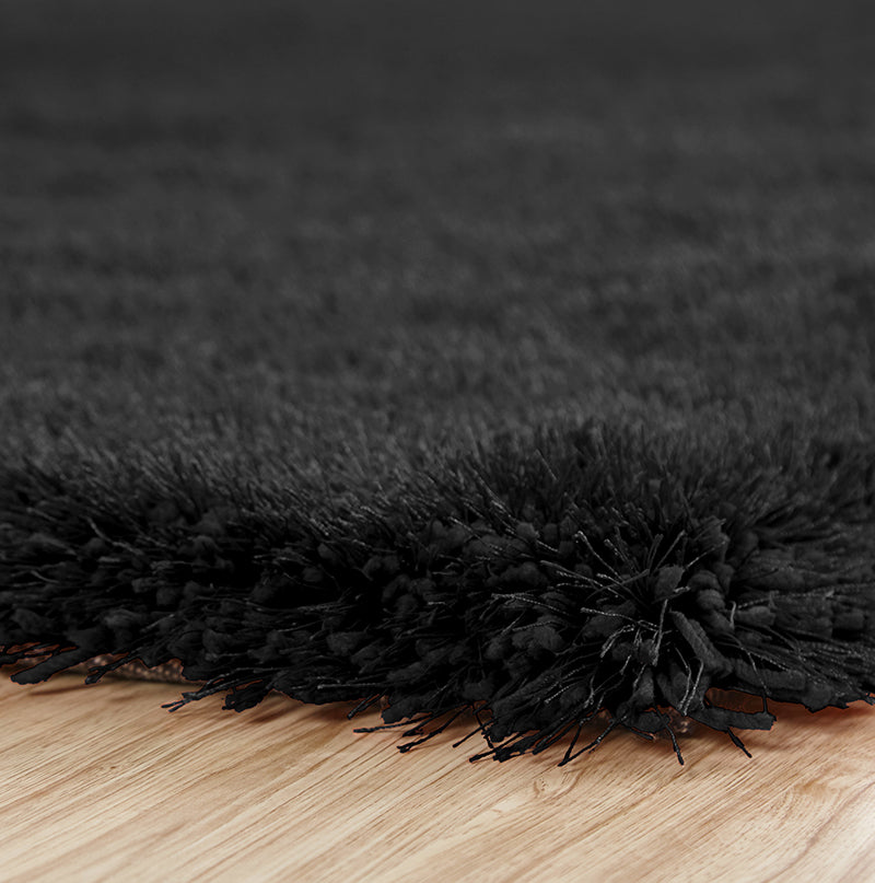 "Chubby Shaggy" Hand Tufted Area Rug Black Polyester