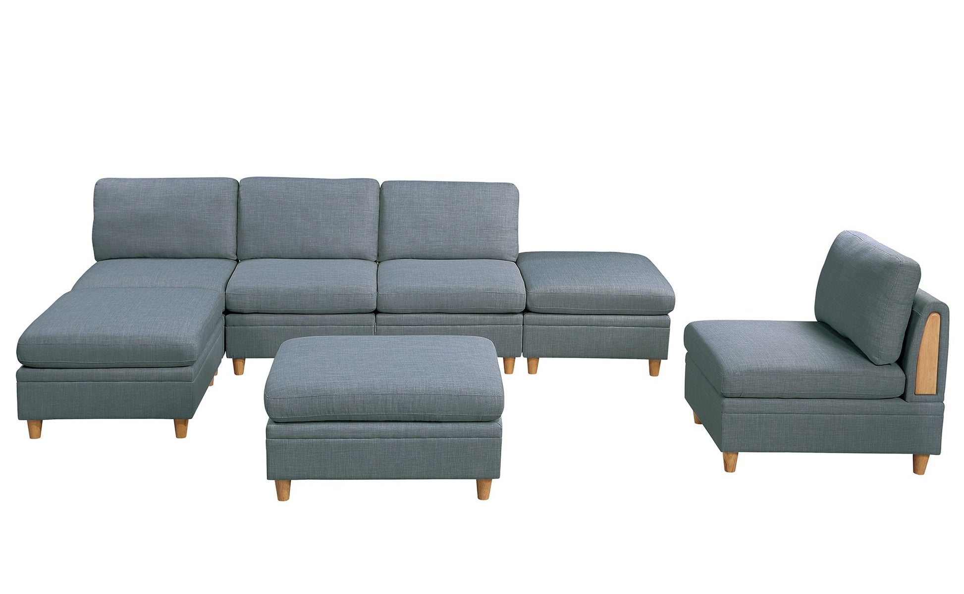 Living Room Furniture Armless Chair Steel Color Dorris Fabric 1Pc Cushion Armless Chair Wooden Deco Grey Mix Primary Living Space Contemporary,Transitional Fabric