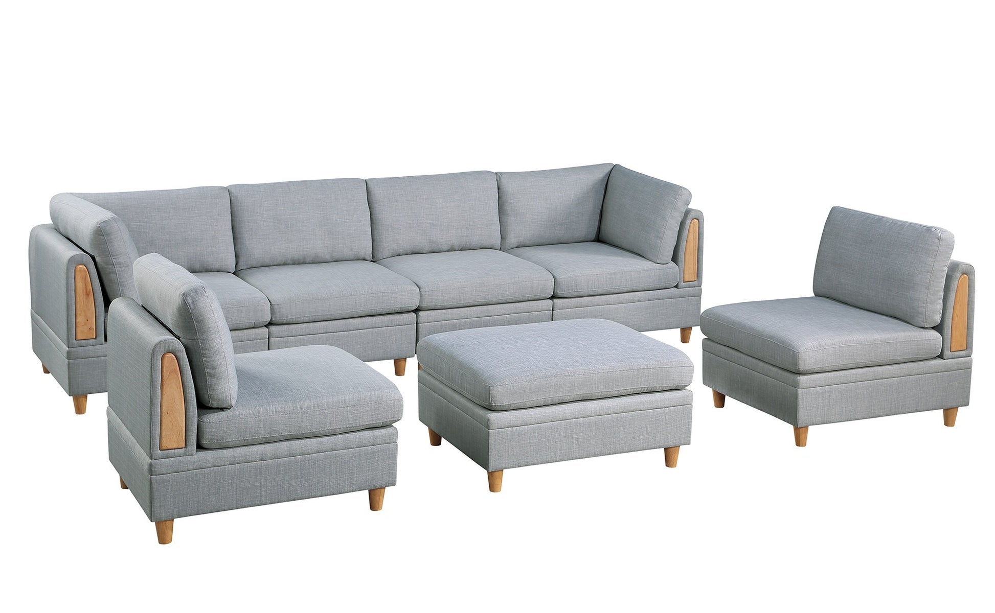 Living Room Furniture Corner Wedge Light Grey Dorris Fabric 1Pc Cushion Wedge Sofa Wooden Legs Light Grey Primary Living Space Contemporary,Transitional Fabric