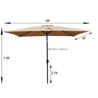 6 X 9Ft Patio Umbrella Outdoor Waterproof Umbrella With Crank And Push Button Tilt Without Flap For Garden Backyard Pool Swimming Pool Market Brown Steel
