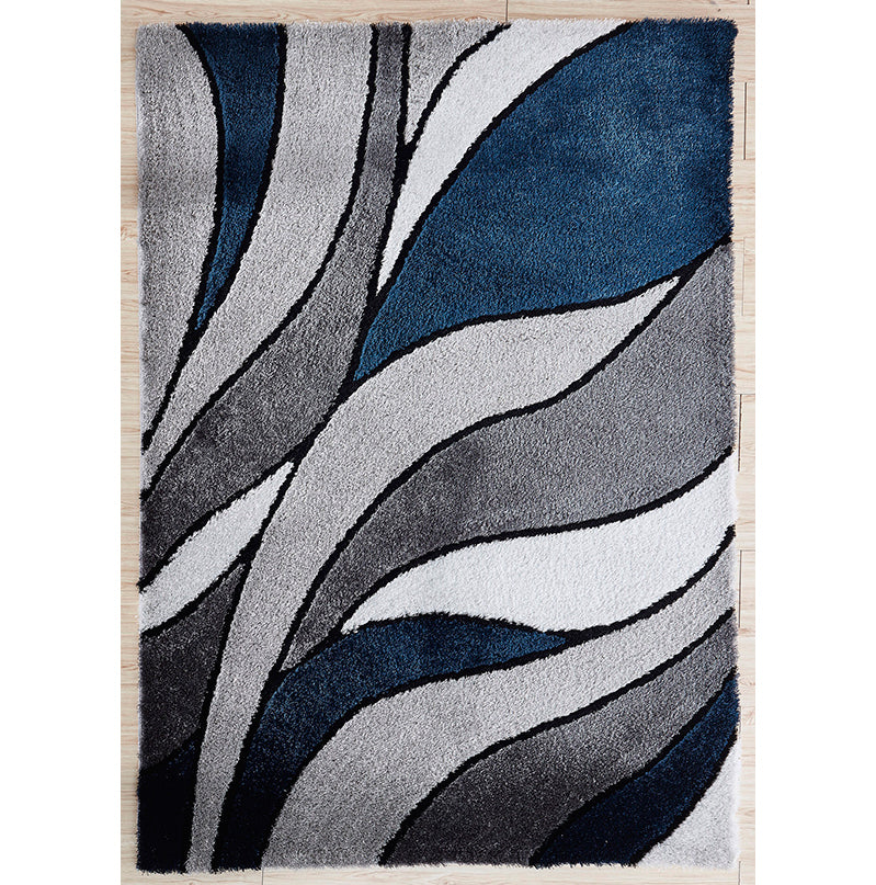 "Aria Collection" Soft Pile Hand Tufted Shag Area Rug Blue Polyester