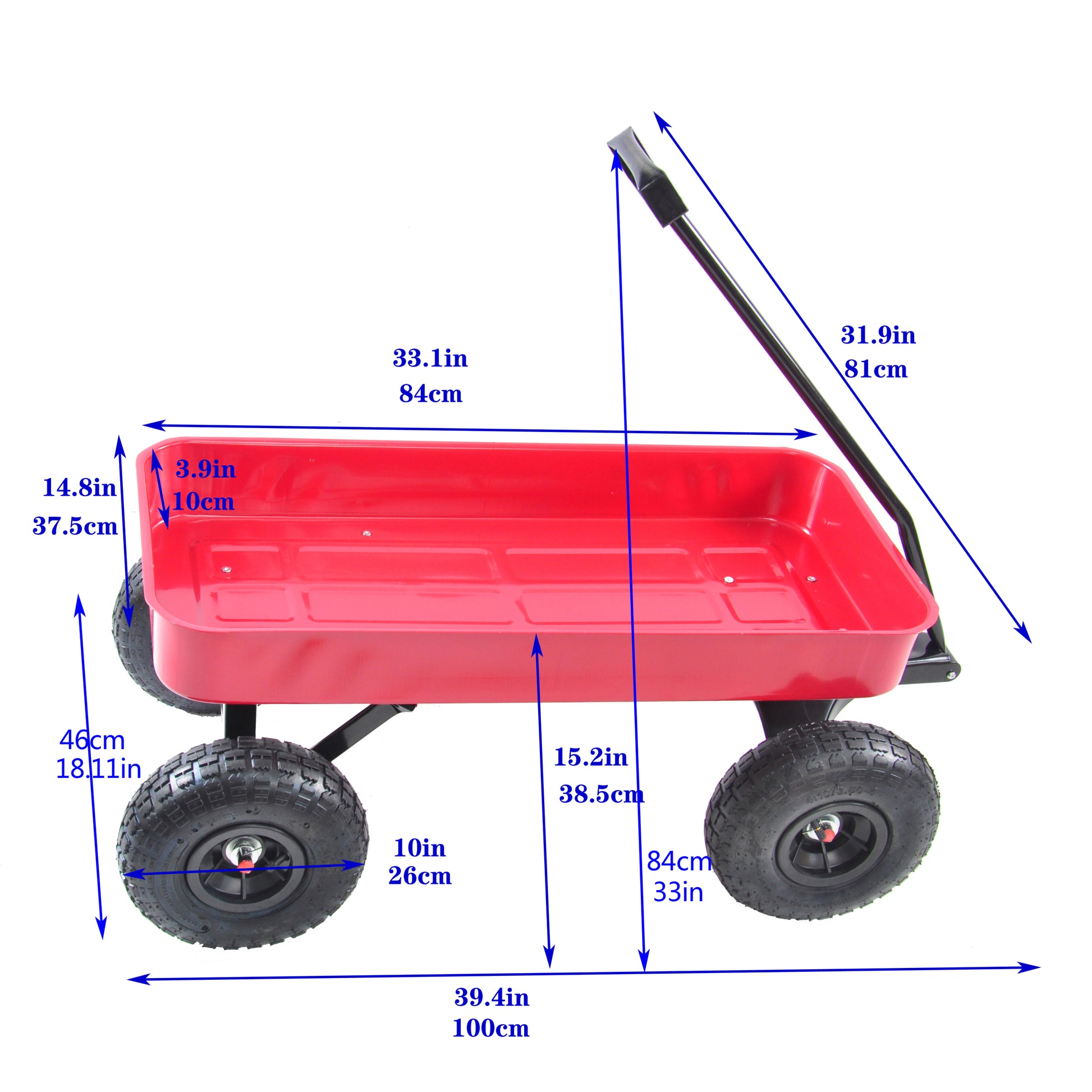 Outdoor Wagon All Terrain Pulling Air Tires Children Kid Garden Red Steel