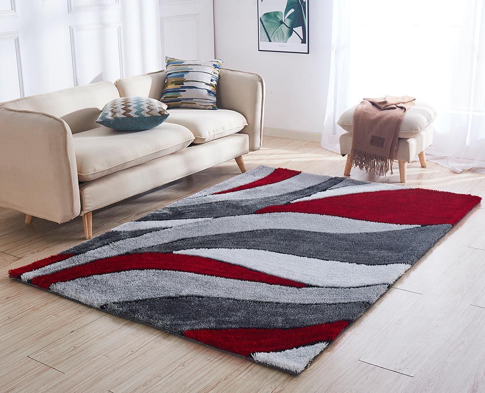 "Aria Collection" Soft Pile Hand Tufted Shag Area Rug Red Polyester